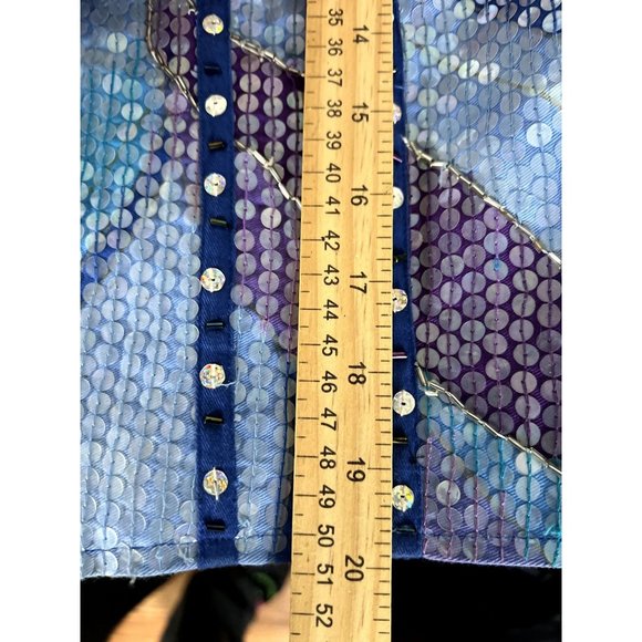 Sandy Starkman blue multicolor sequeined button-front jacket size Large - Picture 8 of 9